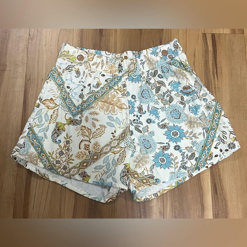 Modern Attraction Boho Patchwork Shorts |Linen Blend Size L | New Without Tags